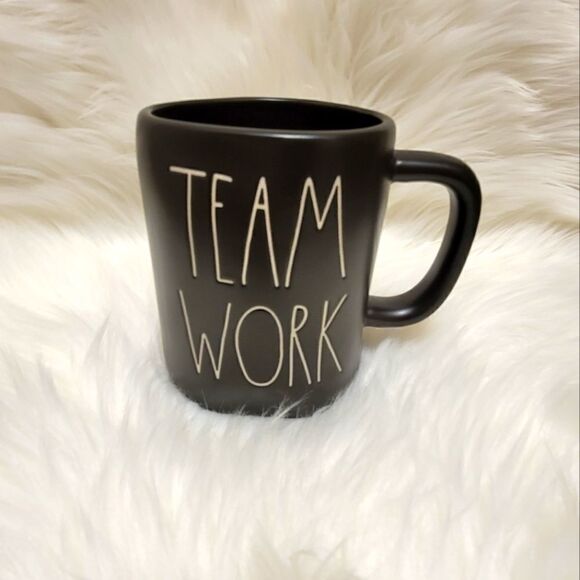 Rae Dunn TEAM WORK Black coffee mugBlack cup with white lettering - Picture 1 of 8